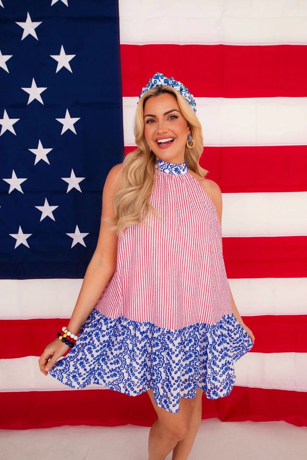 Patriotic Seersucker Halter Dress | Laurel & Jack